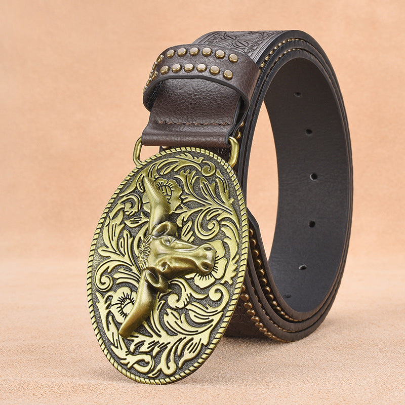 VAAGOON KMP134 Lightweight PU Leather Men's Belt – Bull Figure Buckle
