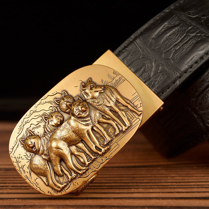 VAAGOON Black Crocodile Pattern Genuine Leather Belt – Stitch Detail