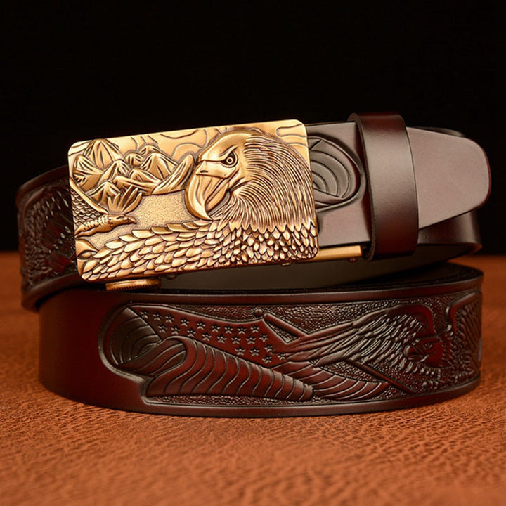 VAAGOON Black Eagle Head Buckle Genuine Leather Belt – GY055 Model