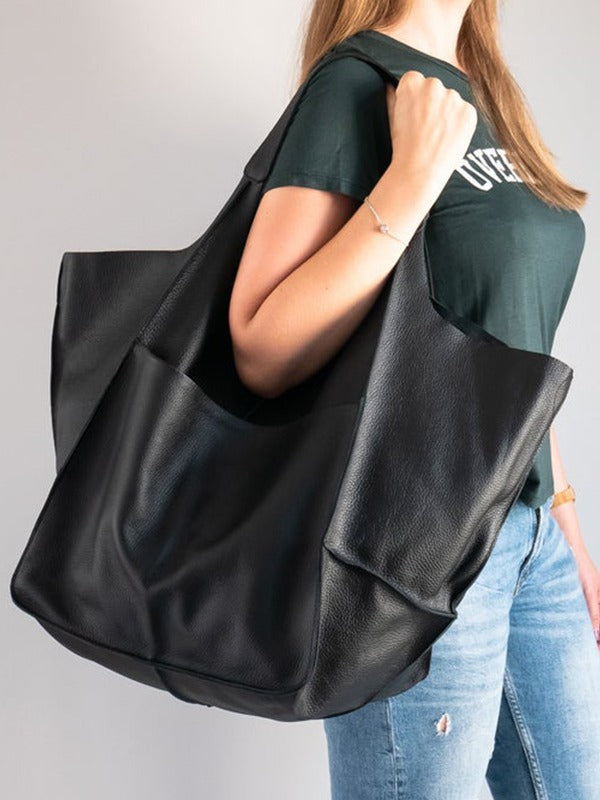 Simple Soft Leather Large Capacity Single Shoulder Portable Tote