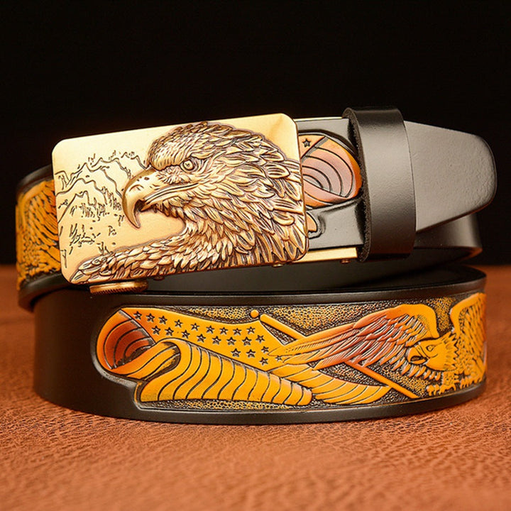 VAAGOON Black Eagle Pattern Genuine Leather Belt – Animal Buckle