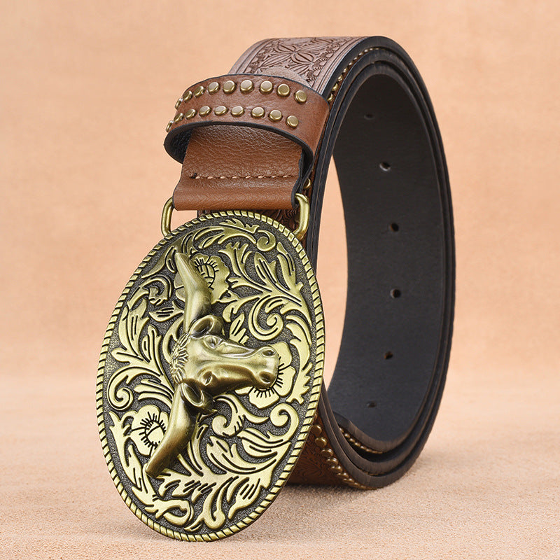 VAAGOON KMP134 Lightweight PU Leather Men's Belt – Bull Figure Buckle