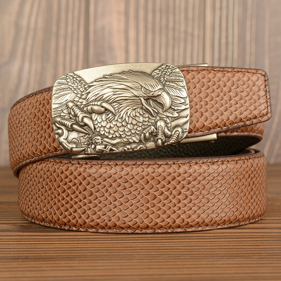 VAAGOON Black Crocodile Pattern Genuine Leather Belt – Eagle Buckle