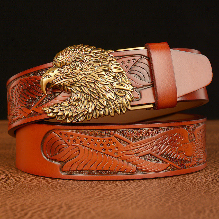 VAAGOON Black Eagle Patterned Three-Layer Leather Belt – Wide Eagle Buckle