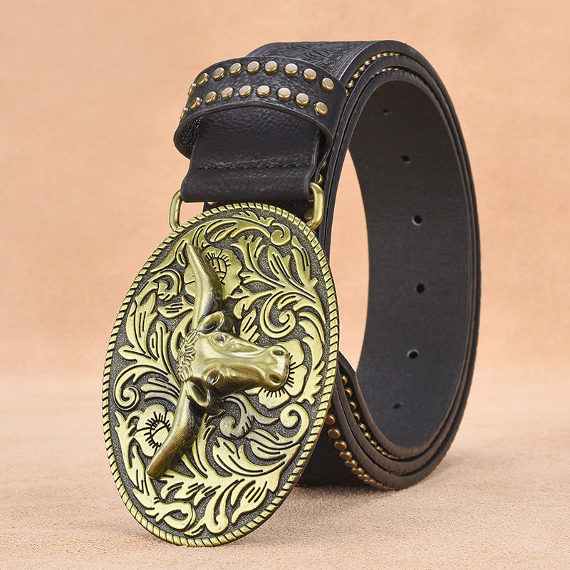 VAAGOON KMP134 Lightweight PU Leather Men's Belt – Bull Figure Buckle
