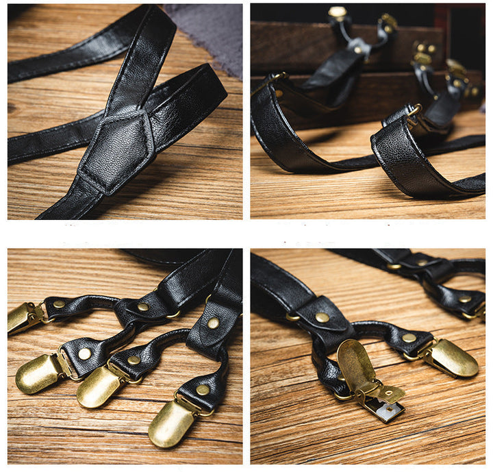 Vaagoon Dark Classic 6 Clips PU Pants Suspender