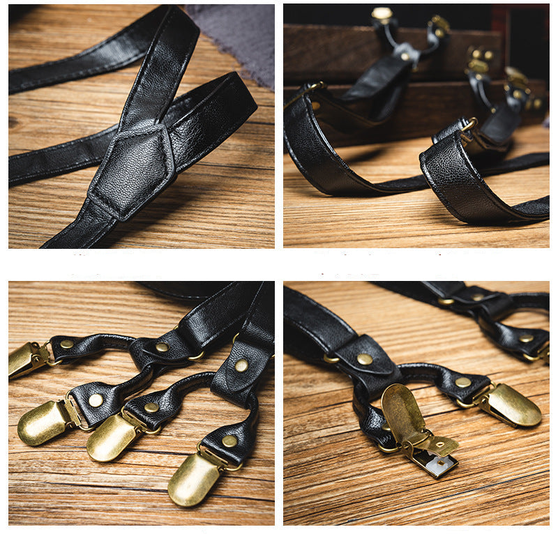 Vaagoon Dark Classic 6 Clips PU Pants Suspender