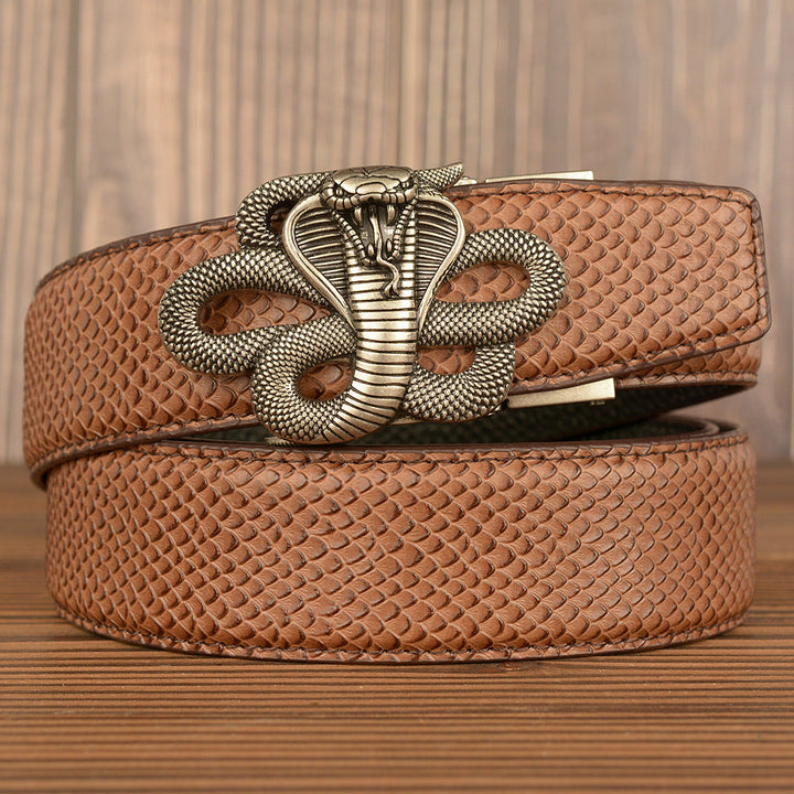 VAAGOON Black Snake Skin Pattern Genuine Leather Belt