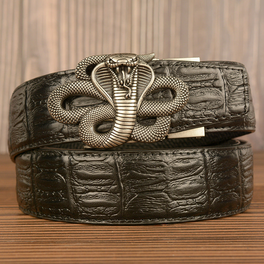 VAAGOON Black Snake Skin Pattern Genuine Leather Belt