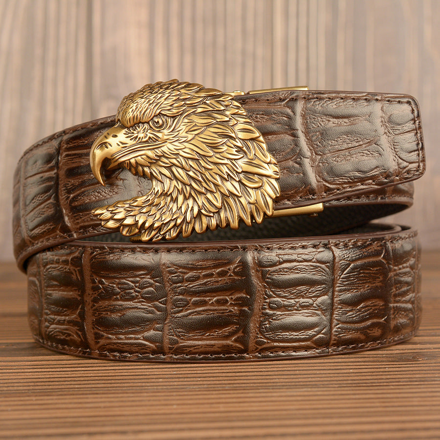 VAAGOON Black Crocodile Pattern Genuine Leather Belt – Eagle Head Buckle Eagle Model