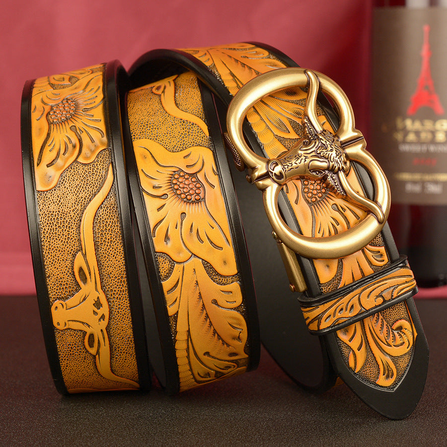 VAAGOON Black Double Ring Bull Head Buckle Leather Belt – GY034 Model