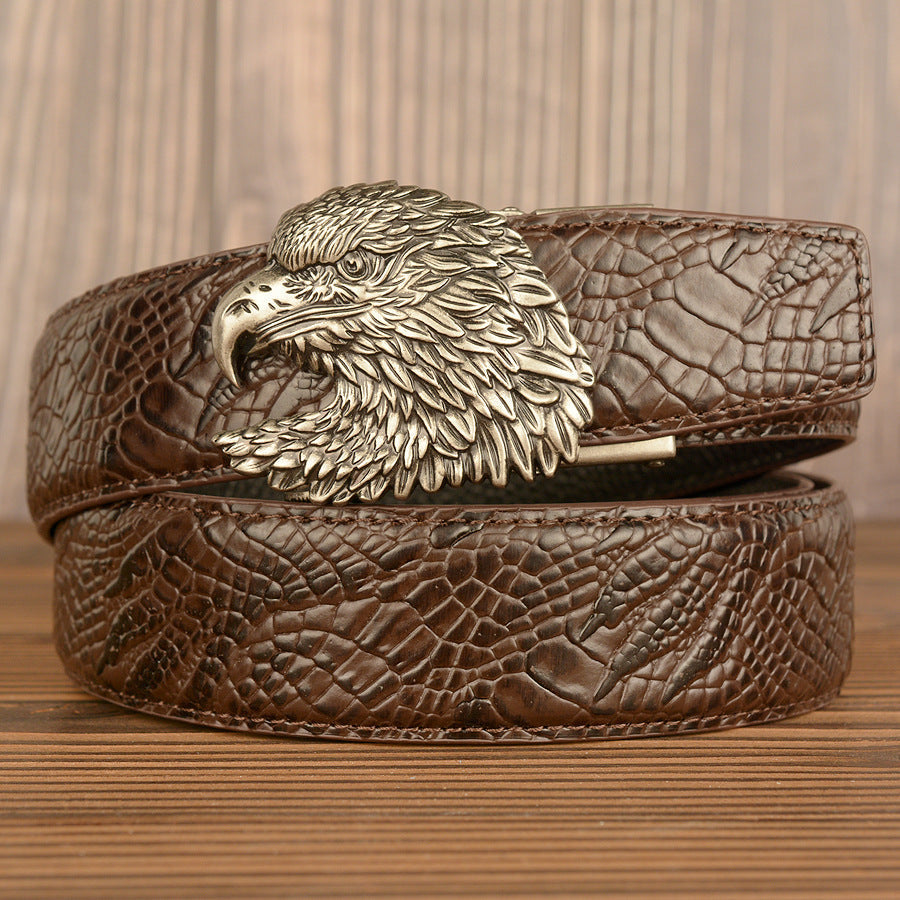 VAAGOON Black Crocodile Pattern Genuine Leather Belt – Eagle Head Buckle Eagle Model