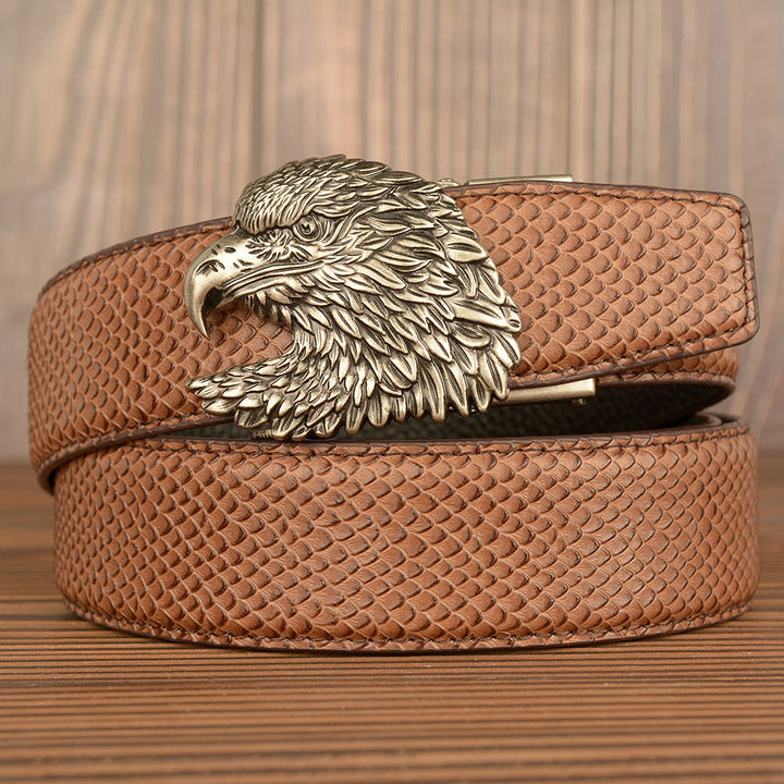 VAAGOON Black Crocodile Pattern Genuine Leather Belt – Eagle Head Buckle Eagle Model