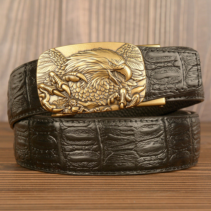 VAAGOON Black Crocodile Pattern Genuine Leather Belt – Eagle Buckle