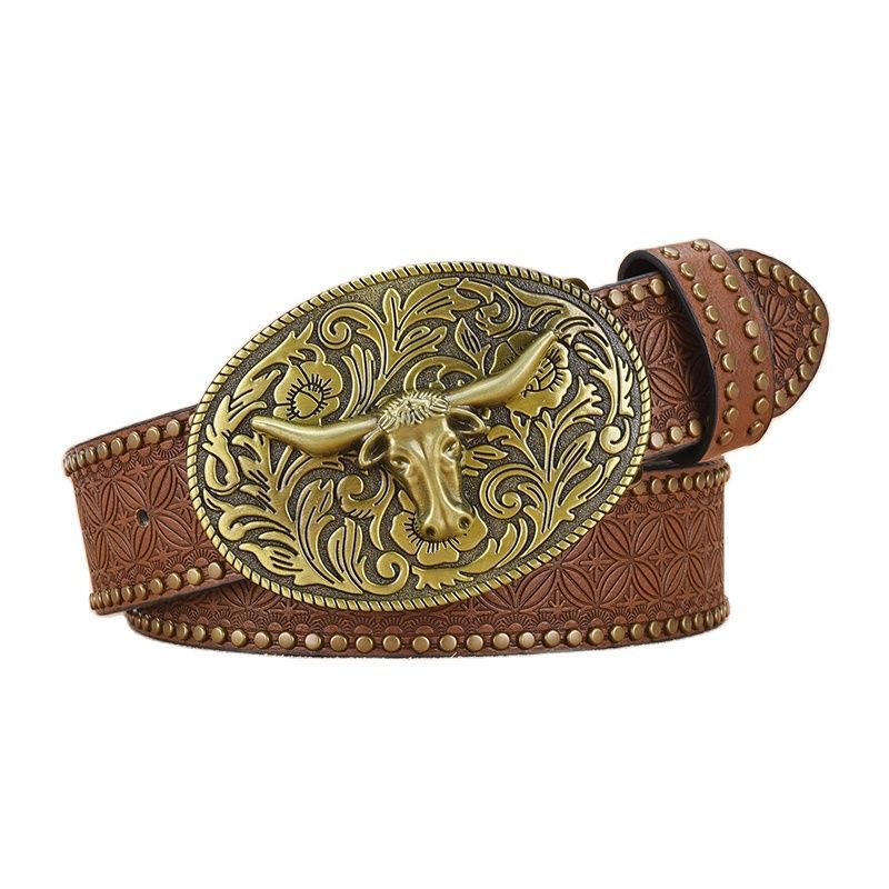 VAAGOON KMP134 Lightweight PU Leather Men's Belt – Bull Figure Buckle