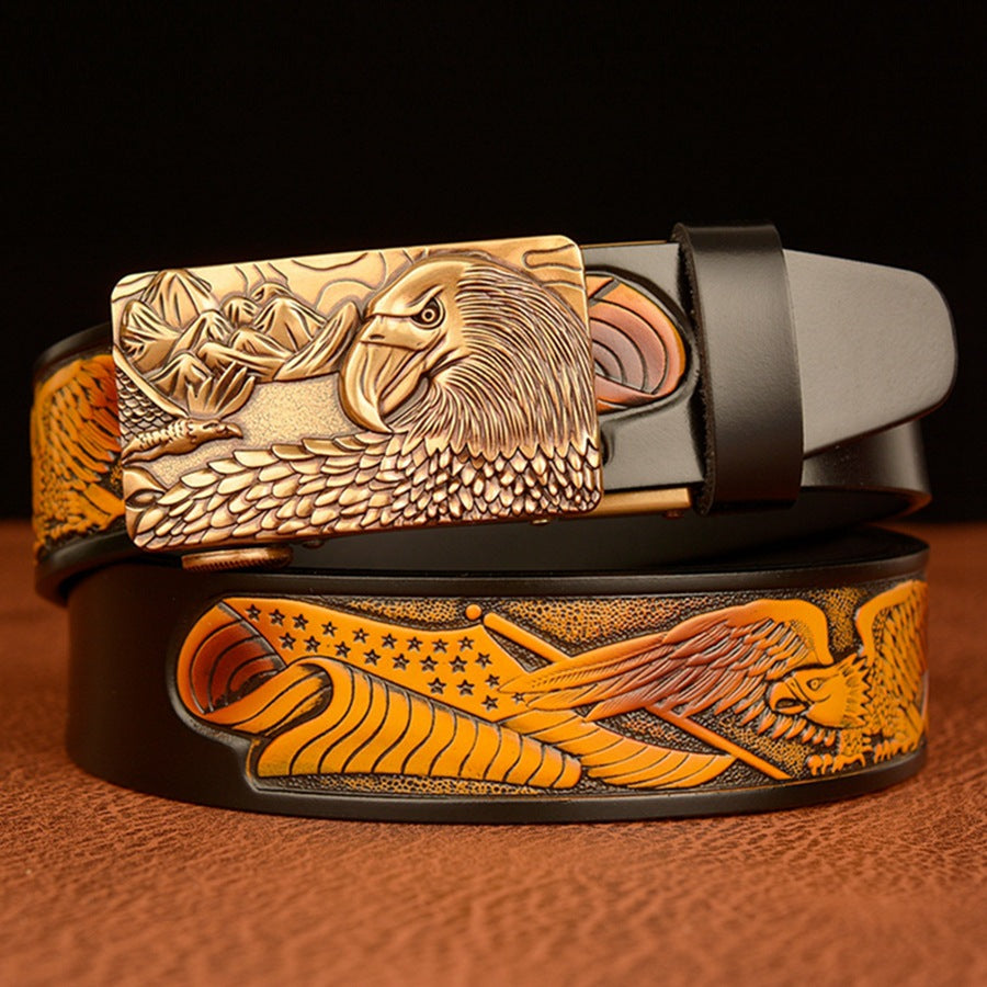 VAAGOON Black Eagle Head Buckle Genuine Leather Belt – GY055 Model