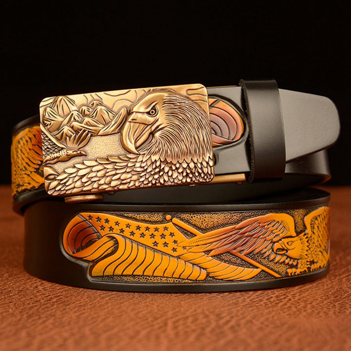 VAAGOON Black Eagle Head Buckle Genuine Leather Belt – GY055 Model