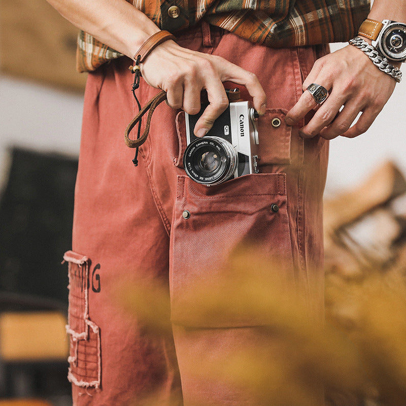 VAAGOON Retro Patchwork Brick Shorts