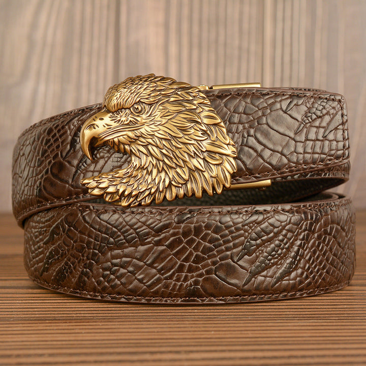 VAAGOON Black Crocodile Pattern Genuine Leather Belt – Eagle Head Buckle Eagle Model