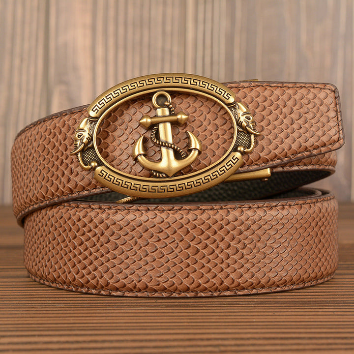 VAAGOON Black Crocodile Pattern Genuine Leather Belt – Anchor Buckle