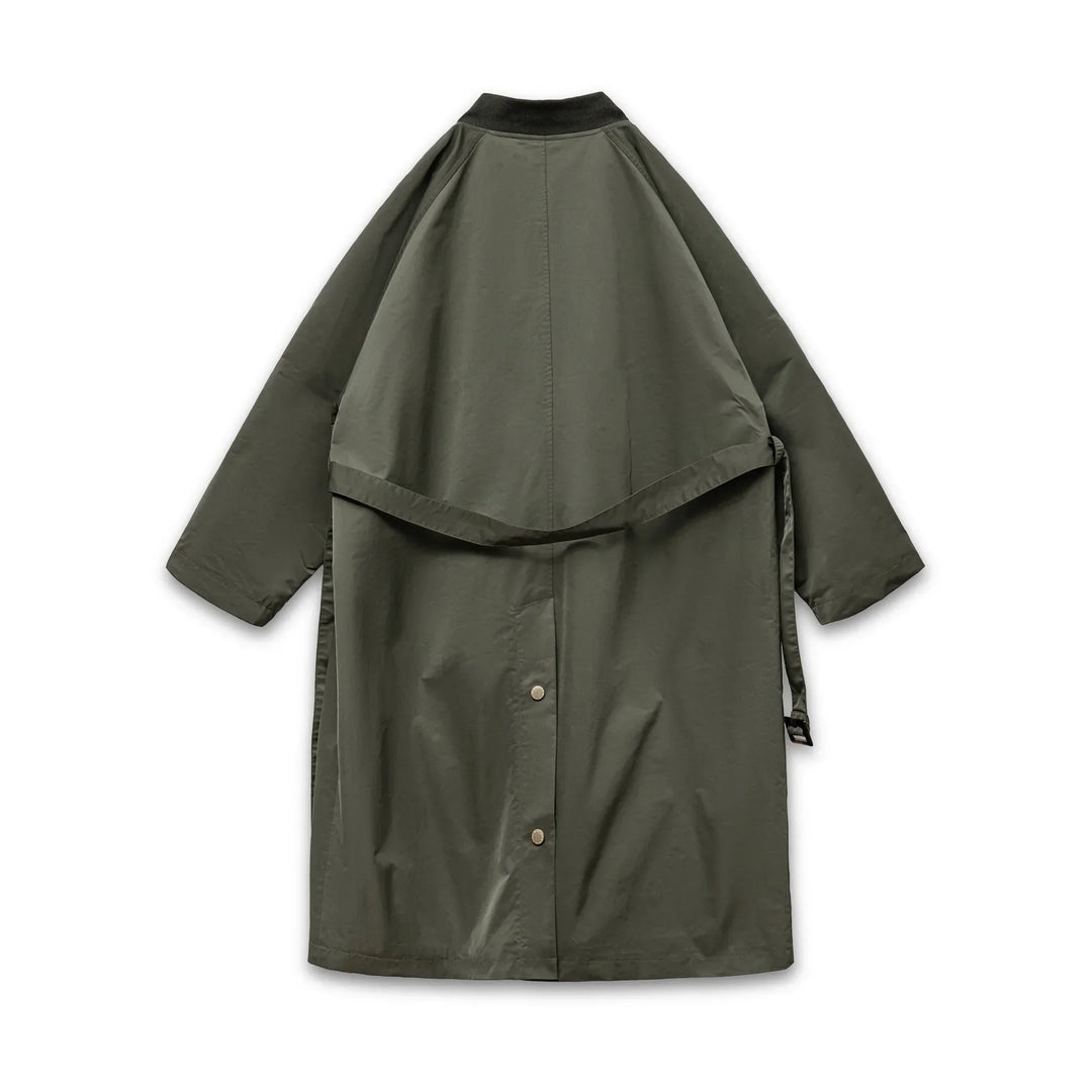 VAAGOON Retro Windbreaker Olive Green Mid-length Trench Coat