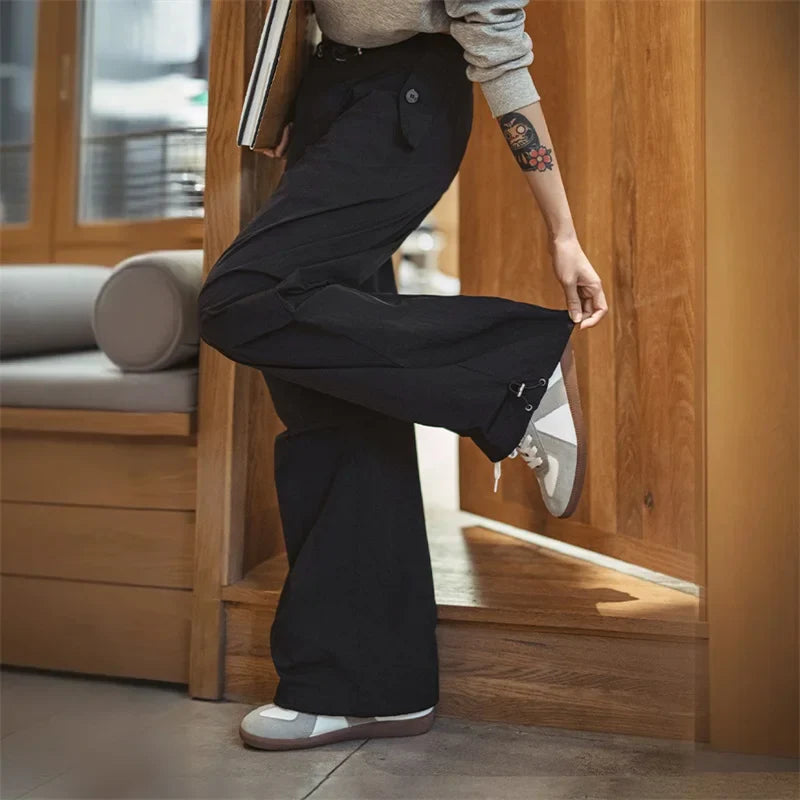 VAAGOON New Pleated Black Parachute Pants
