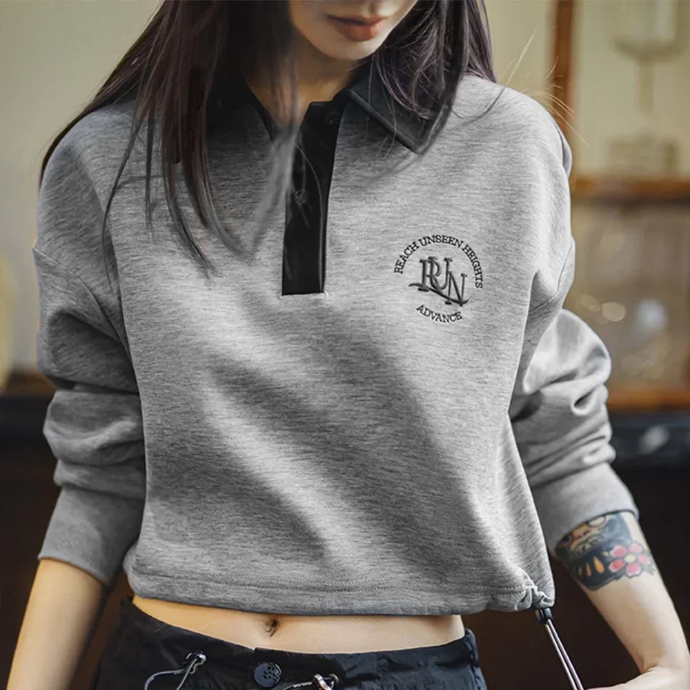 VAAGOON Retro Embroidered Polo Collar Sweatshirt