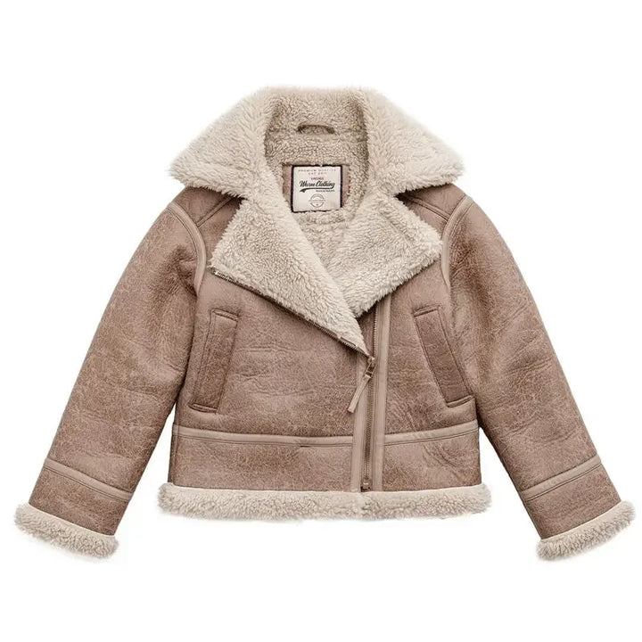 VAAGOON Bomber Imitation Lamb Fur Leather Jacket