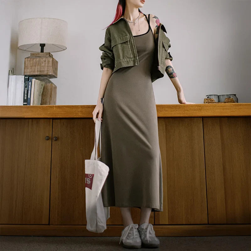 VAAGOON Casual Slim Fit Cross Strap Sleeveless Dress