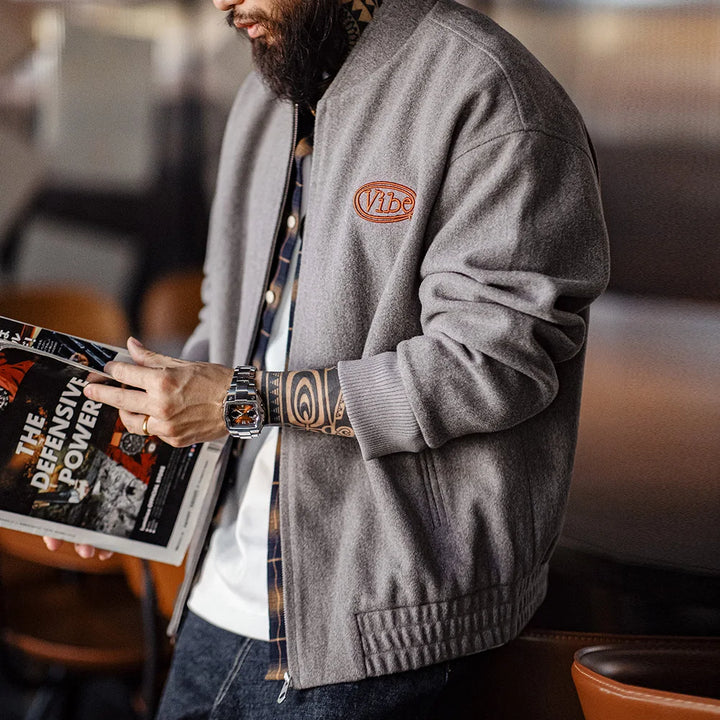 VAAGOON Vintage Woolen Baseball Jacket