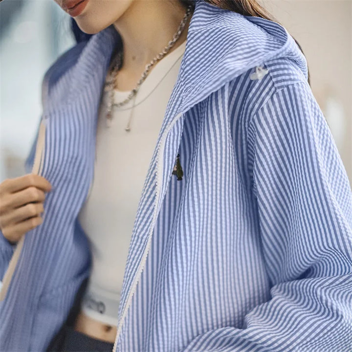 Vaagoon Blue Stripe Relaxed Fit Hoodie Sweatshirt