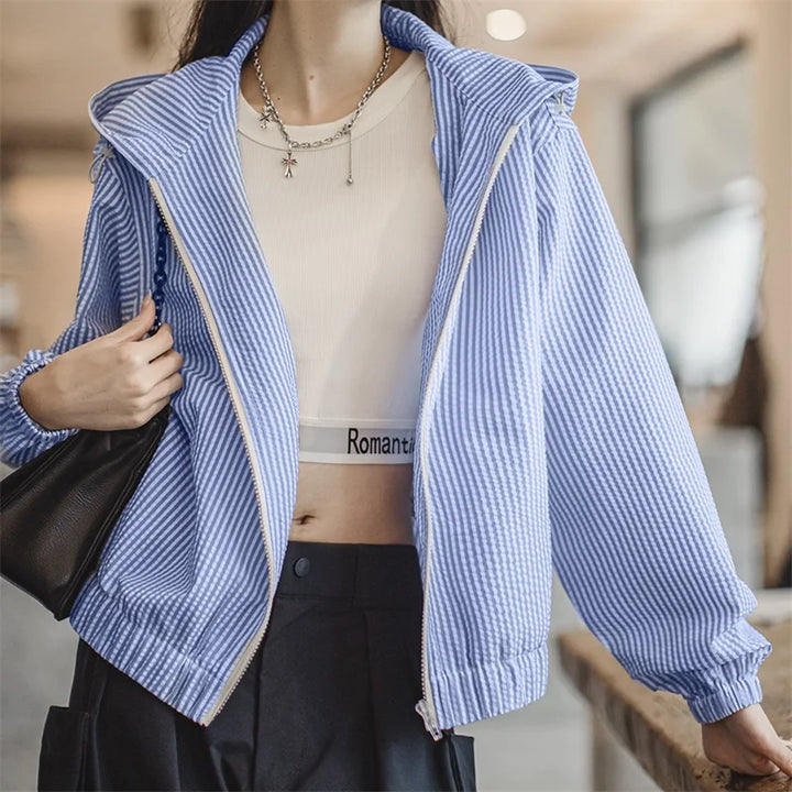 Vaagoon Blue Stripe Relaxed Fit Hoodie Sweatshirt