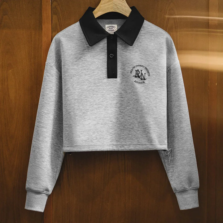 VAAGOON Retro Embroidered Polo Collar Sweatshirt