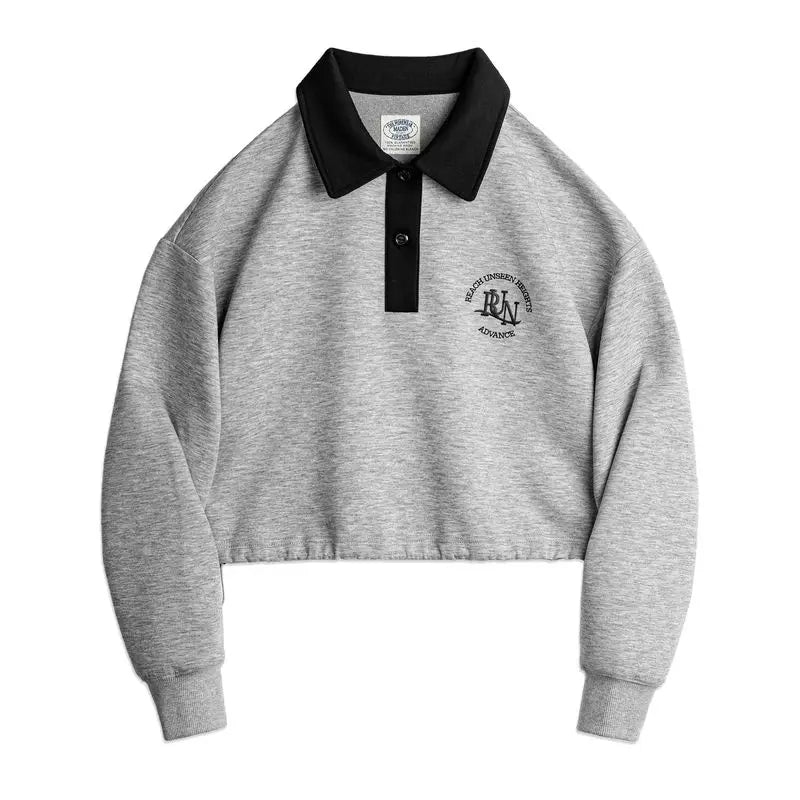VAAGOON Retro Embroidered Polo Collar Sweatshirt