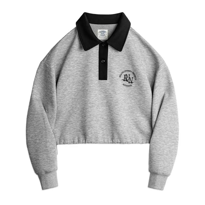 VAAGOON Retro Embroidered Polo Collar Sweatshirt