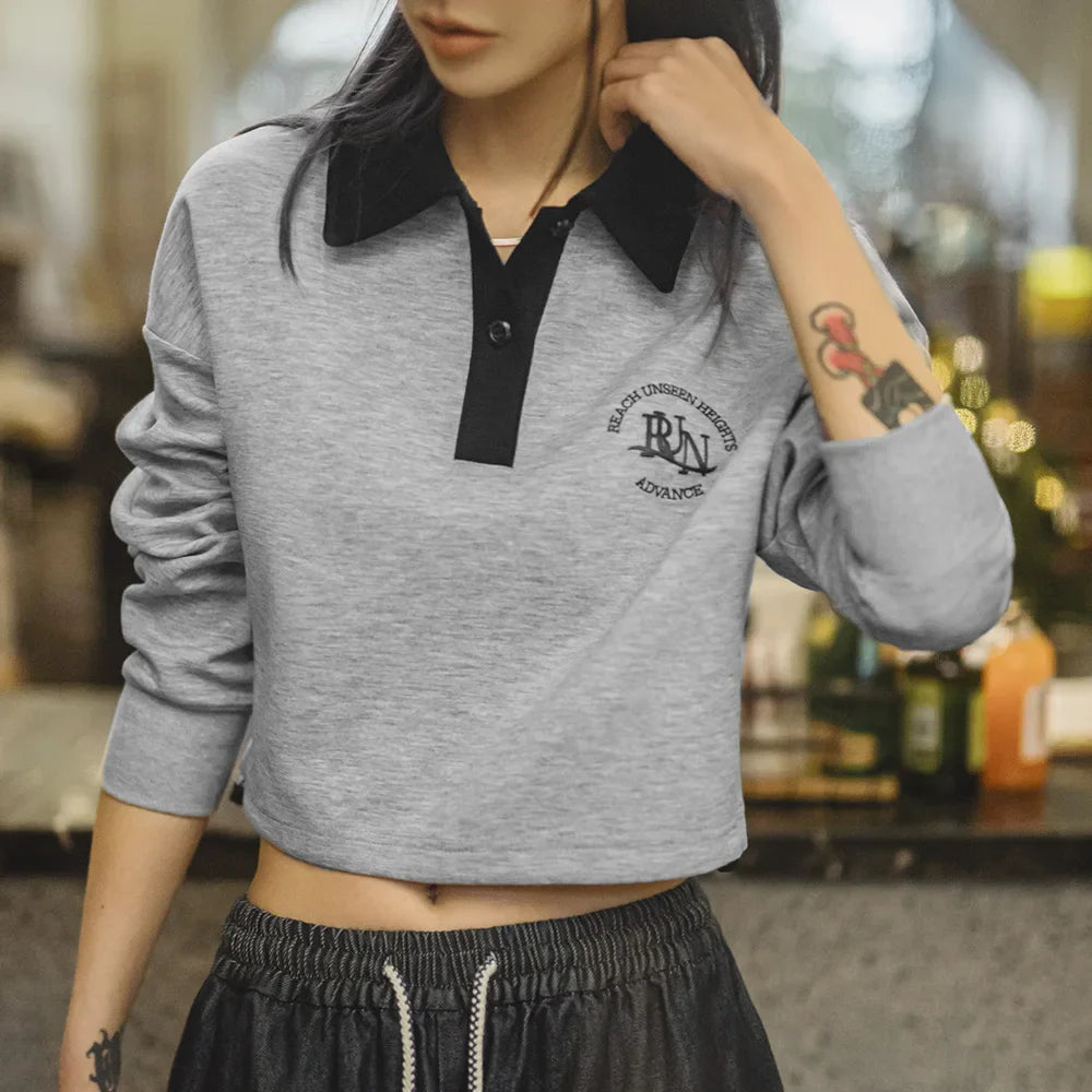 VAAGOON Retro Embroidered Polo Collar Sweatshirt