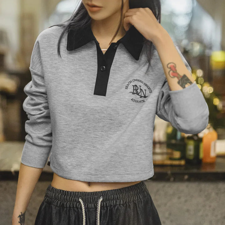 VAAGOON Retro Embroidered Polo Collar Sweatshirt