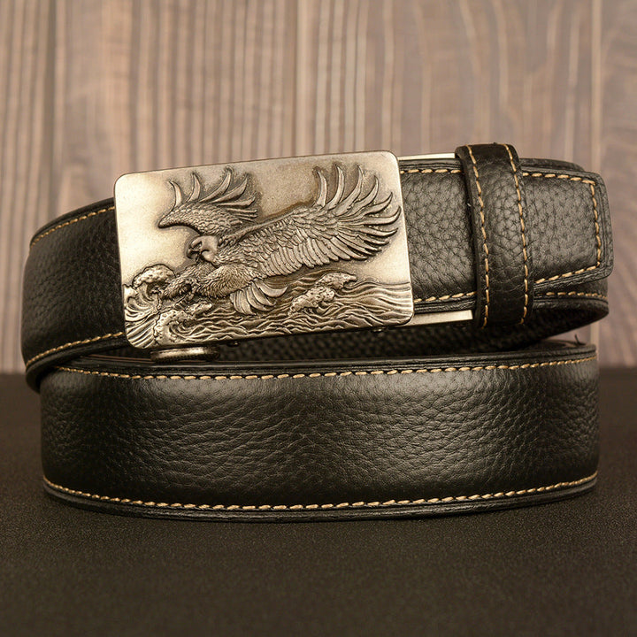 VAAGOON Black Lychee Pattern Genuine Leather Belt – Car Line