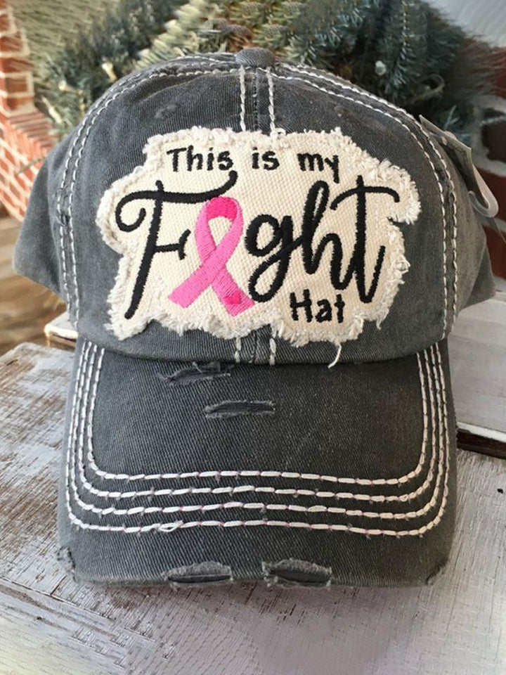 Embroidered Distressed Pink Ribbon Baseball Cap