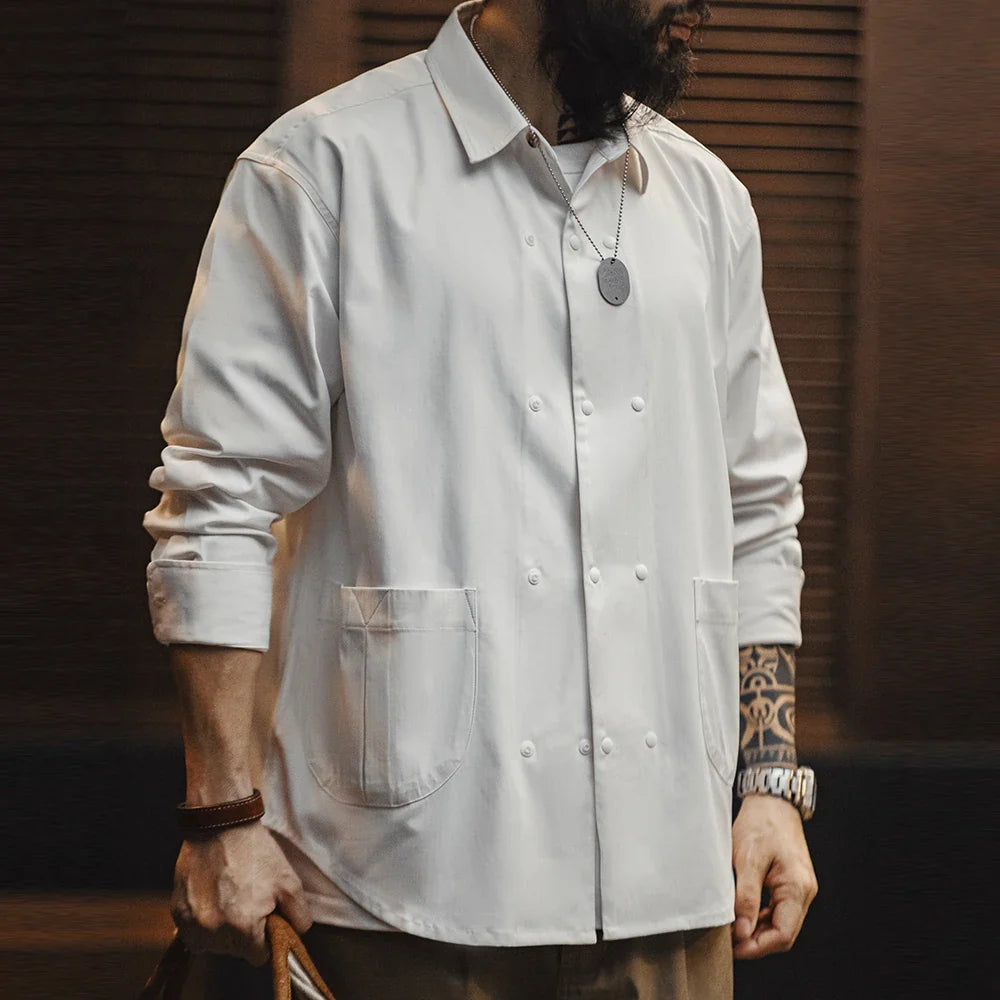 VAAGOON Herringbone Double-breasted Long-sleeved Shirt