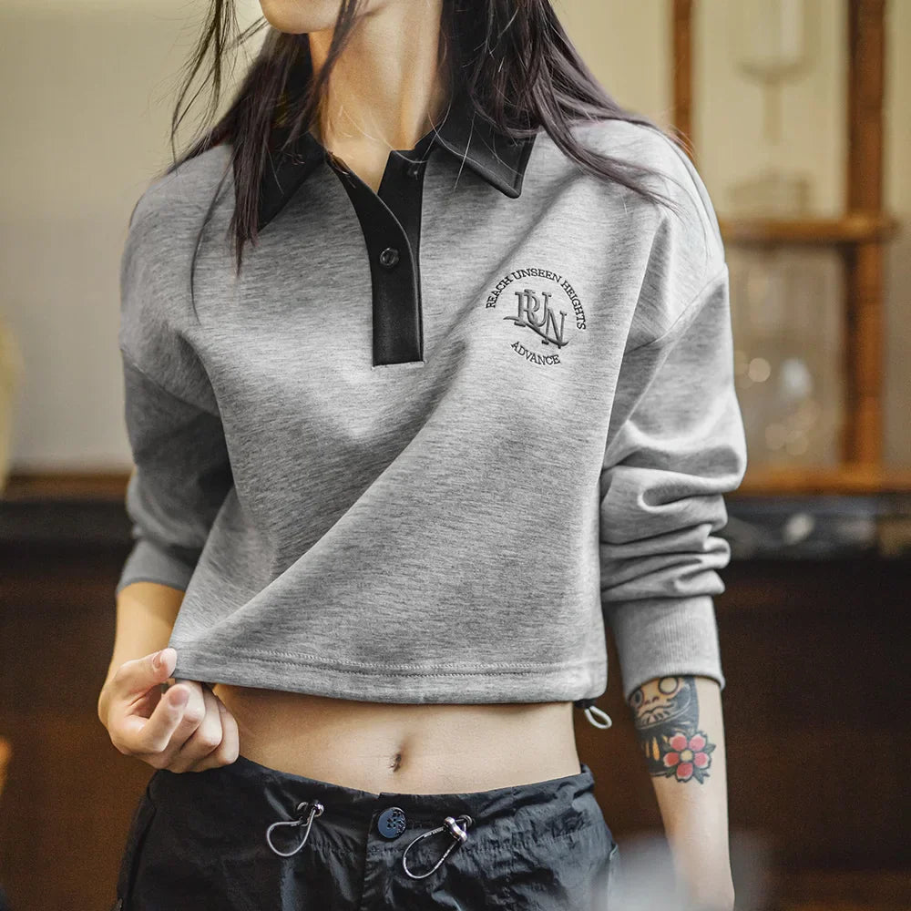 VAAGOON Retro Embroidered Polo Collar Sweatshirt