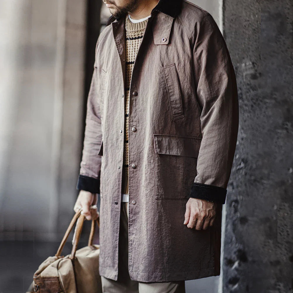 VAAGOON Retro Corduroy Lapel Safari Trench Coat