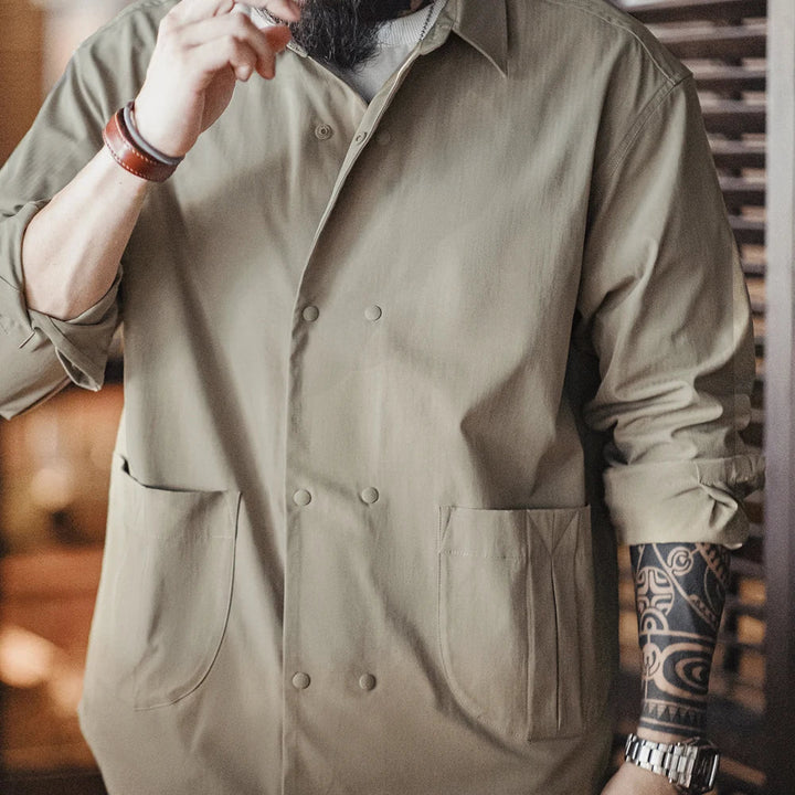VAAGOON Herringbone Double-breasted Long-sleeved Shirt