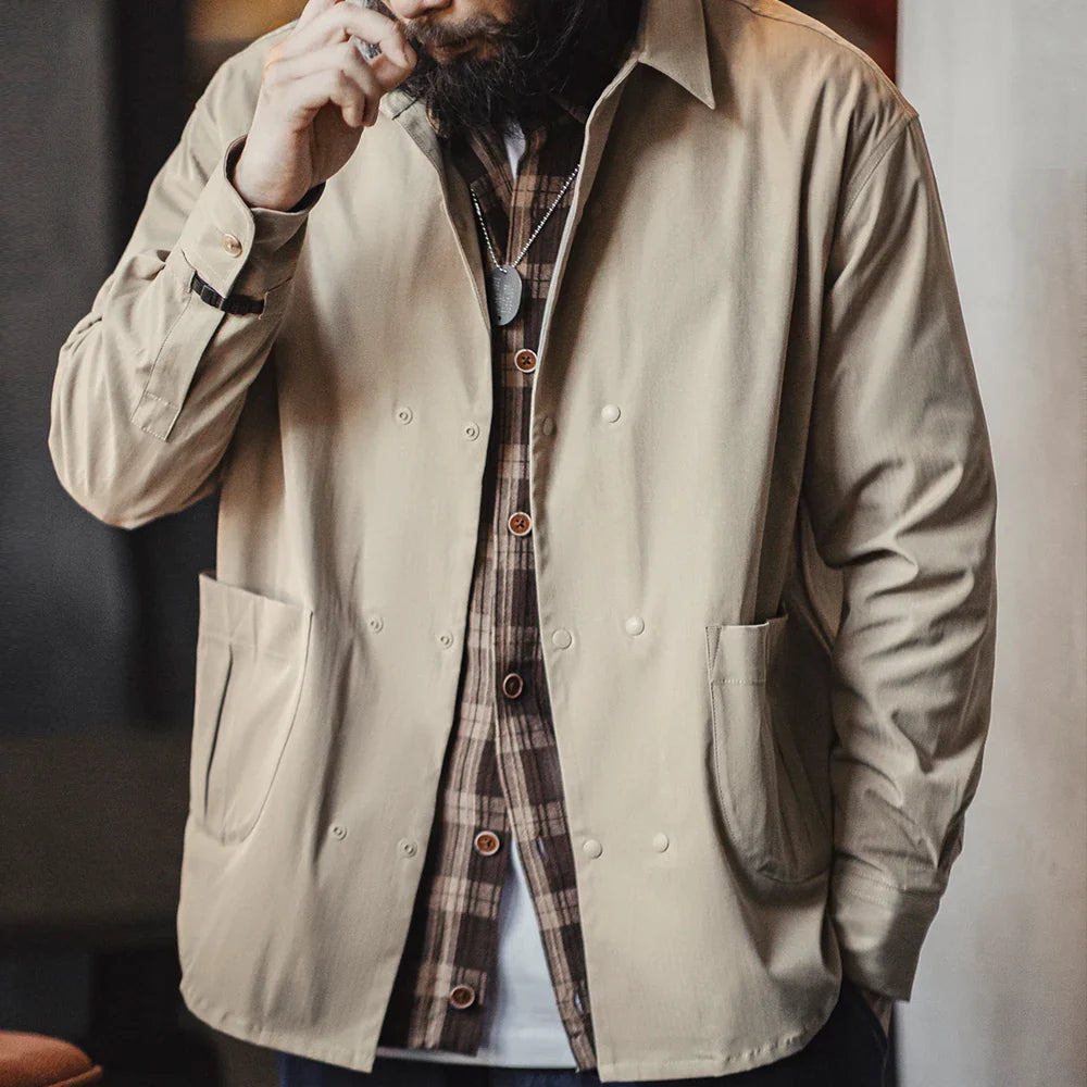 VAAGOON Herringbone Double-breasted Long-sleeved Shirt