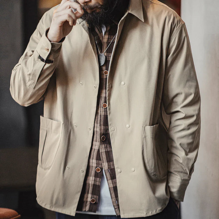 VAAGOON Herringbone Double-breasted Long-sleeved Shirt