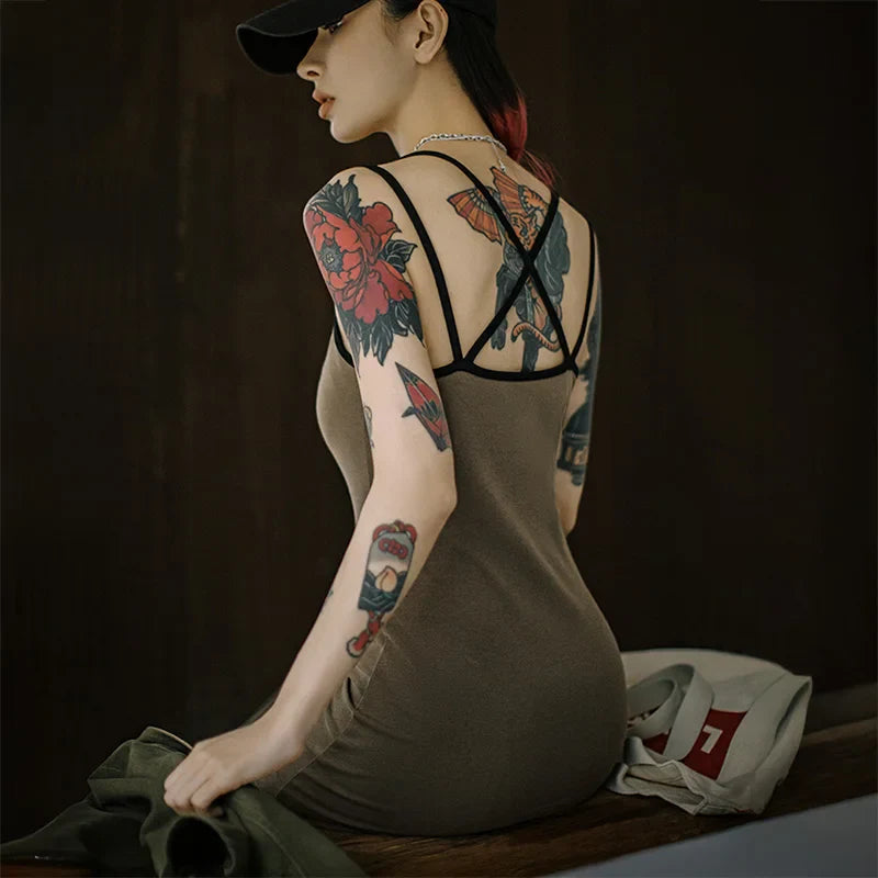 VAAGOON Casual Slim Fit Cross Strap Sleeveless Dress