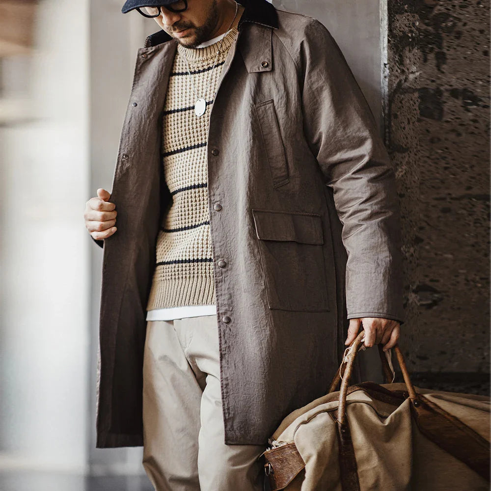 VAAGOON Retro Corduroy Lapel Safari Trench Coat