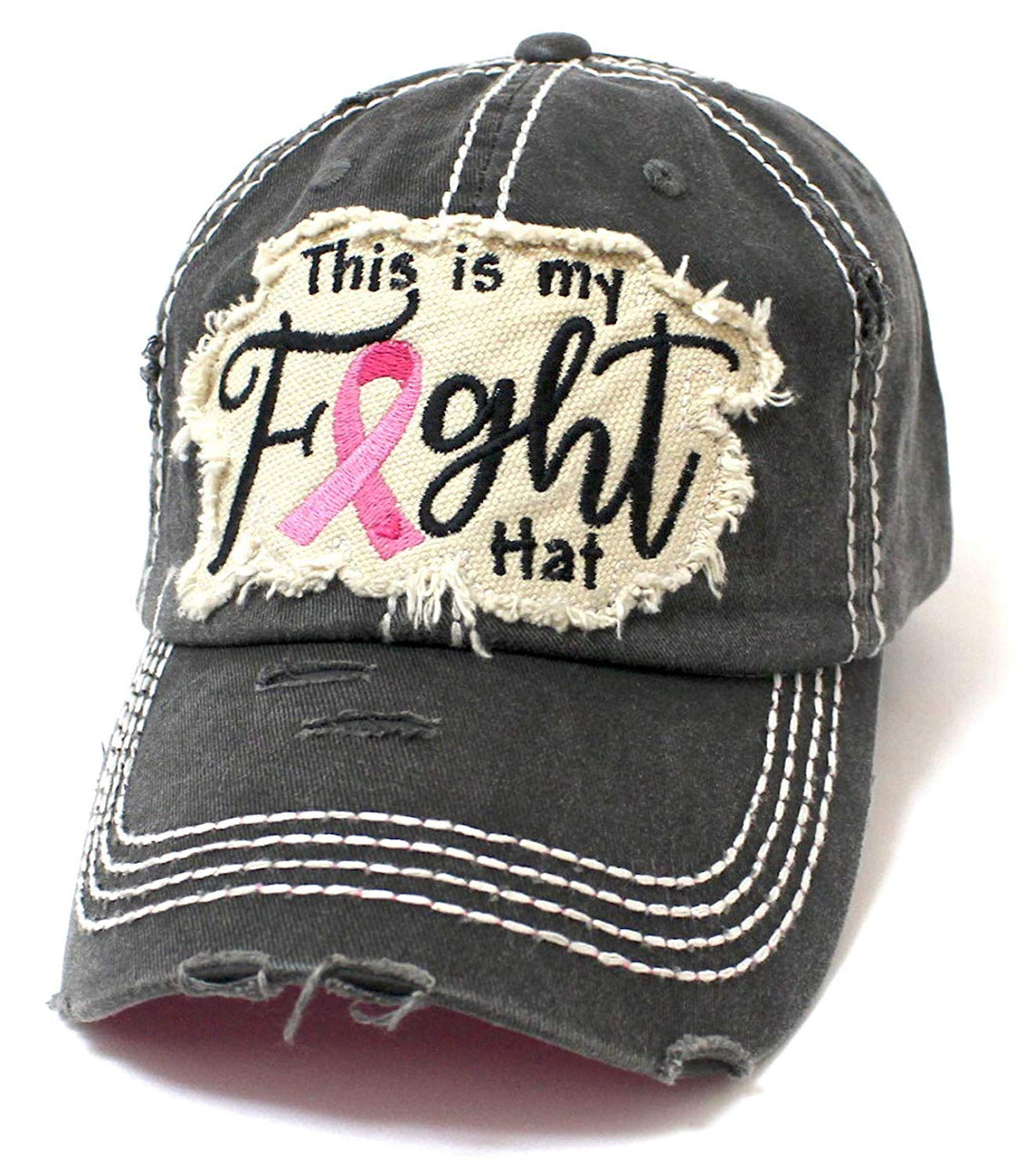 Embroidered Distressed Pink Ribbon Baseball Cap