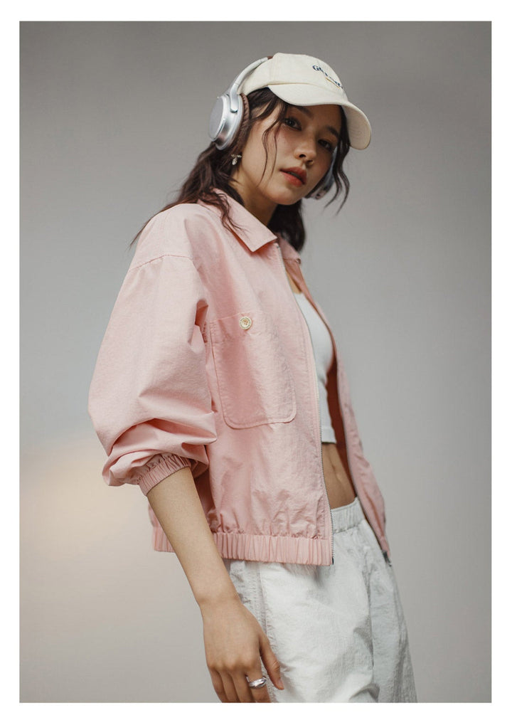 VAAGOON Women Baseball Collar Short Jacket