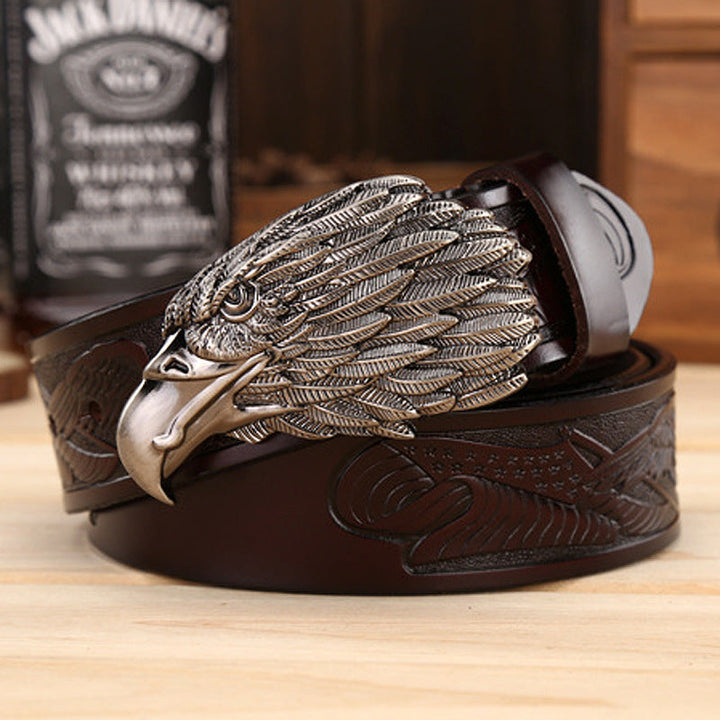 VAAGOON 4035 Black Eagle Embossed Leather Belt – Wide Eagle Buckle